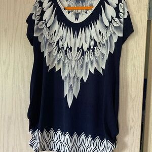 Large women’s navy blue and white top